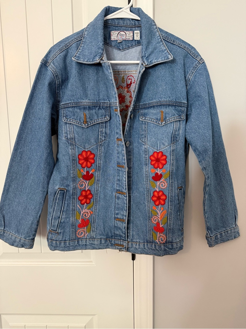 Woman’s Peruvian Boho Embroidered Light Blue Denim Jacket- Size 28 (XS)